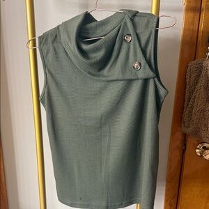 Green Sleeveless Top with Button Detail